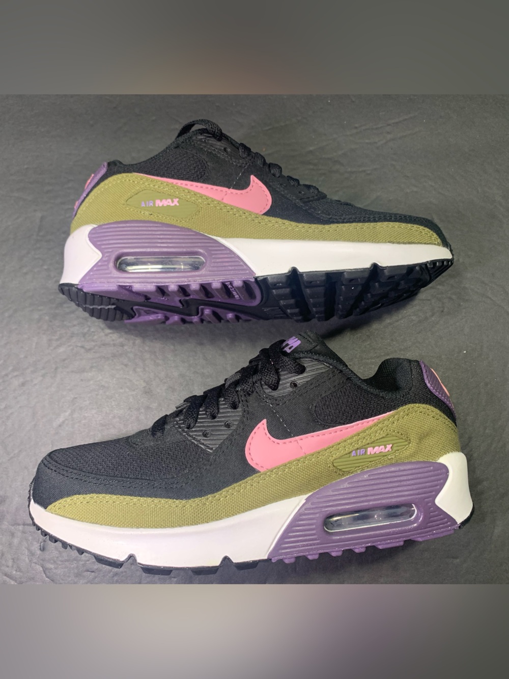 Nike Air Max 90 Black Purple Pink Sneakers Shoe Size- Women’s- 6 or Youth- 4.5Y